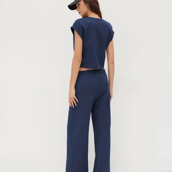 Cider Matched Two-Piece Set straight leg crop top dark navy size XL - Picture 7 of 10